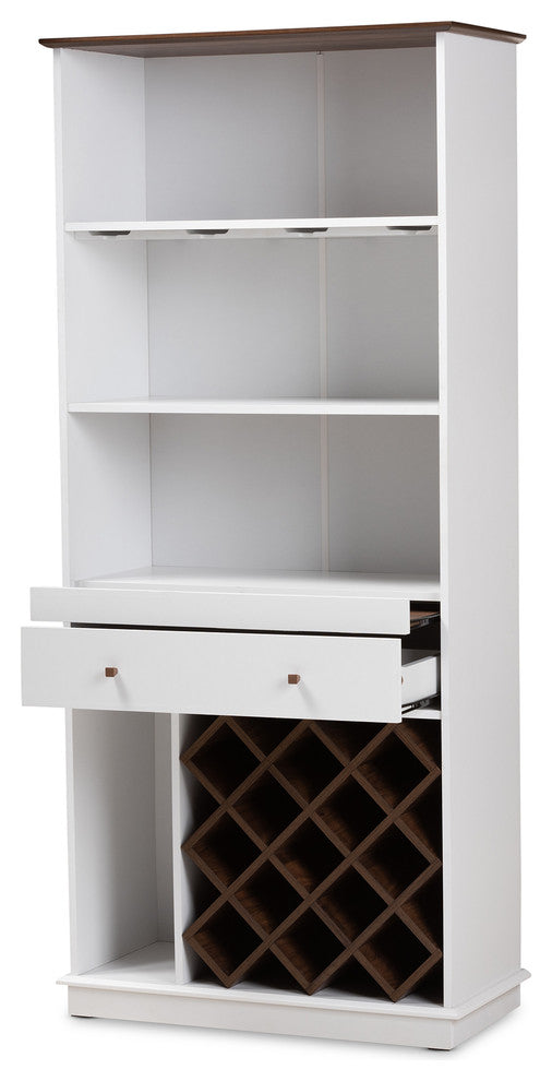 Mina Mid-Century Modern Dark Gray and Oak Wood Wine Cabinet