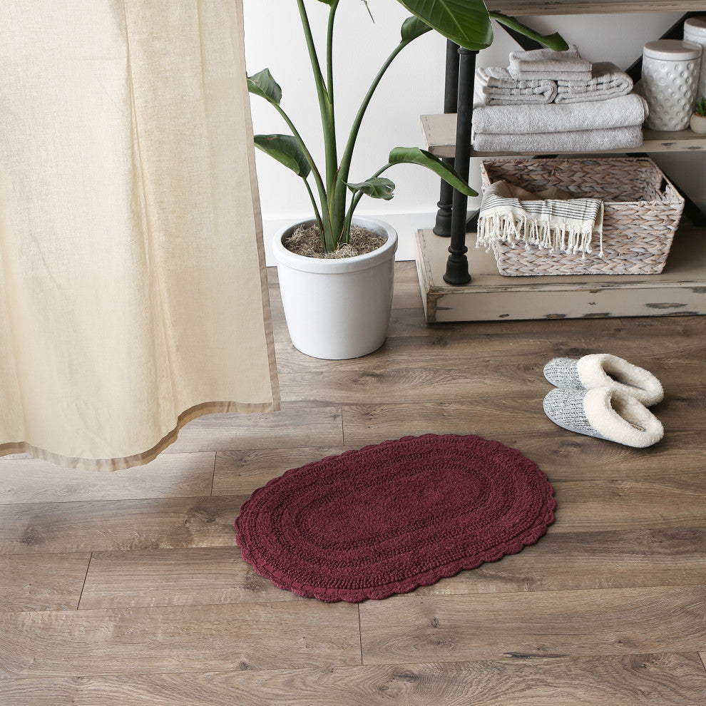 Wine Small Oval Crochet Bath Mat