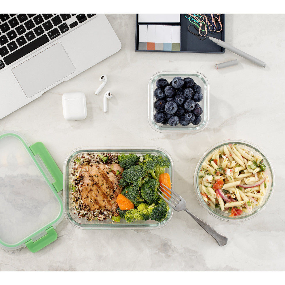 24 Piece Glass Storage Containers With Leakproof Lids Set Green