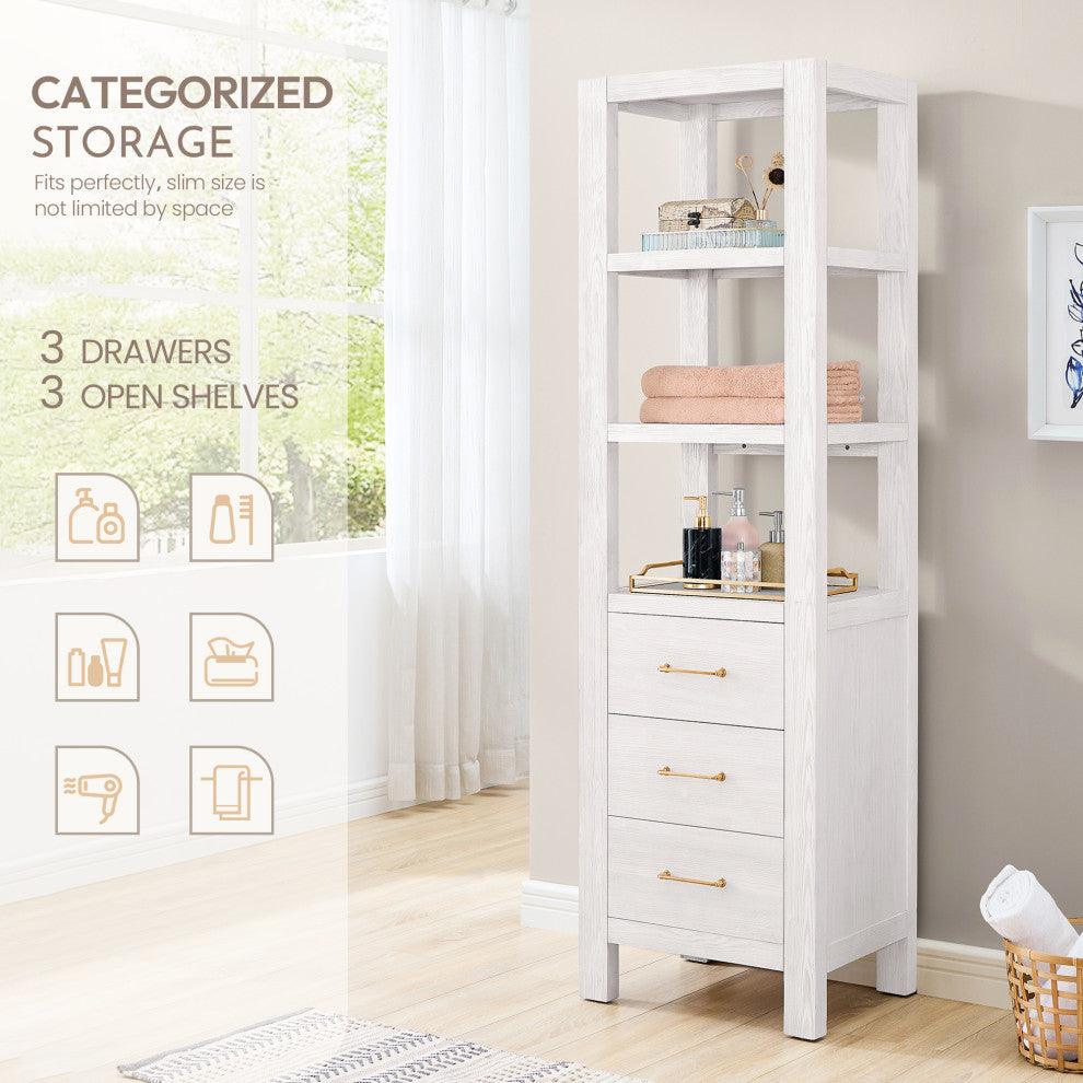 Leon Storage Cabinet for Bath, Kitchen and Living Room, Washed White, 22"