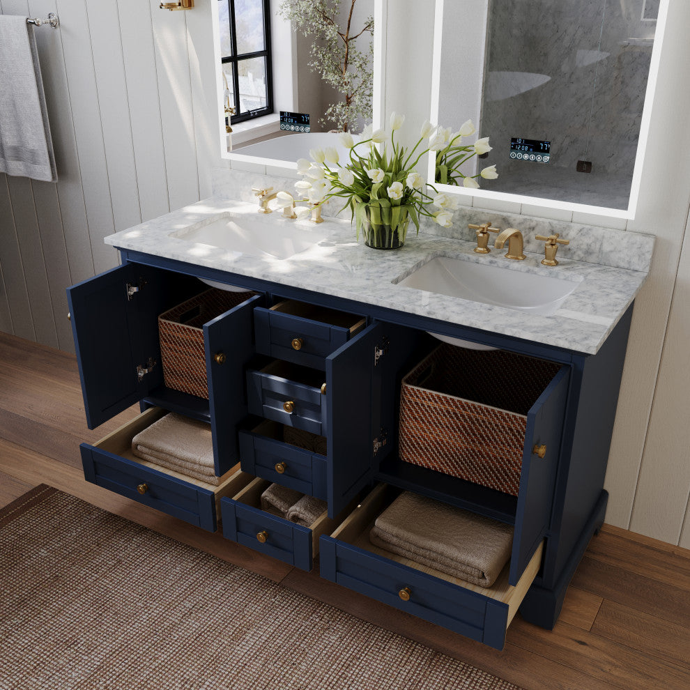 Audrey Vanity Set, Heritage Blue, 60", Gold Hardware, No Mirror
