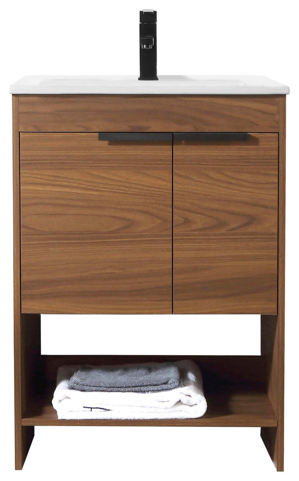 Phoenix Bath Vanity With Ceramic Sink - Full Assembly Required, Walnut, 24 Inch