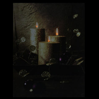 LED Lighted Shimmering Gold Glittered Candles Christmas Canvas Wall Art