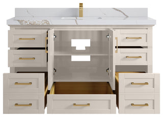 Boston 60" Single Bathroom Vanity in Fine Grain 2" Calacatta Gold