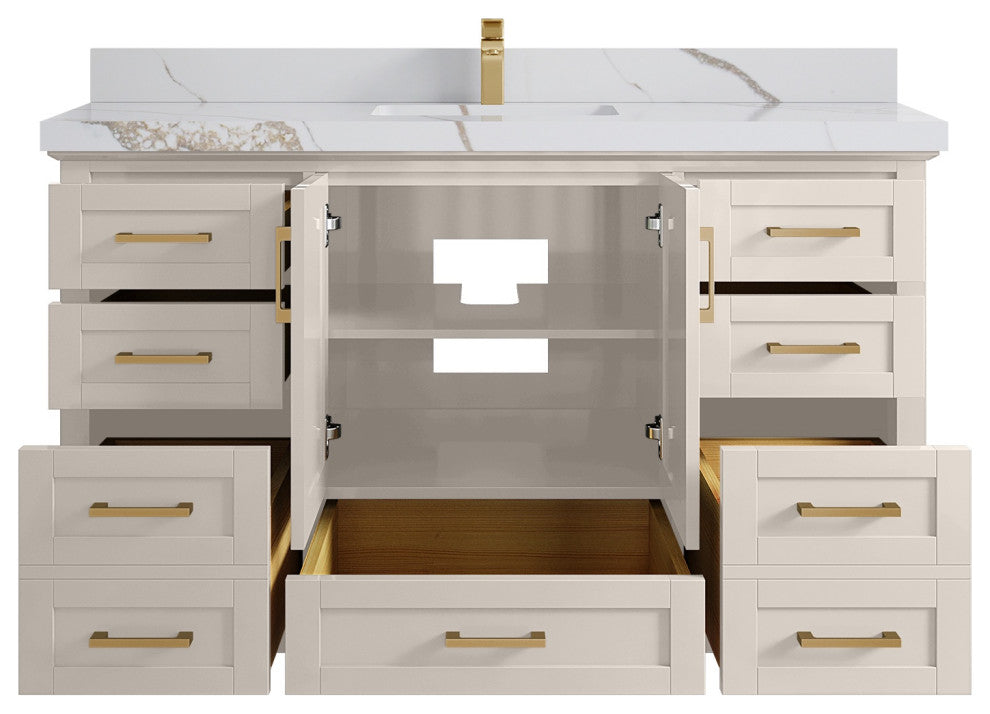 Boston 60" Single Bathroom Vanity in Fine Grain 2" Calacatta Gold