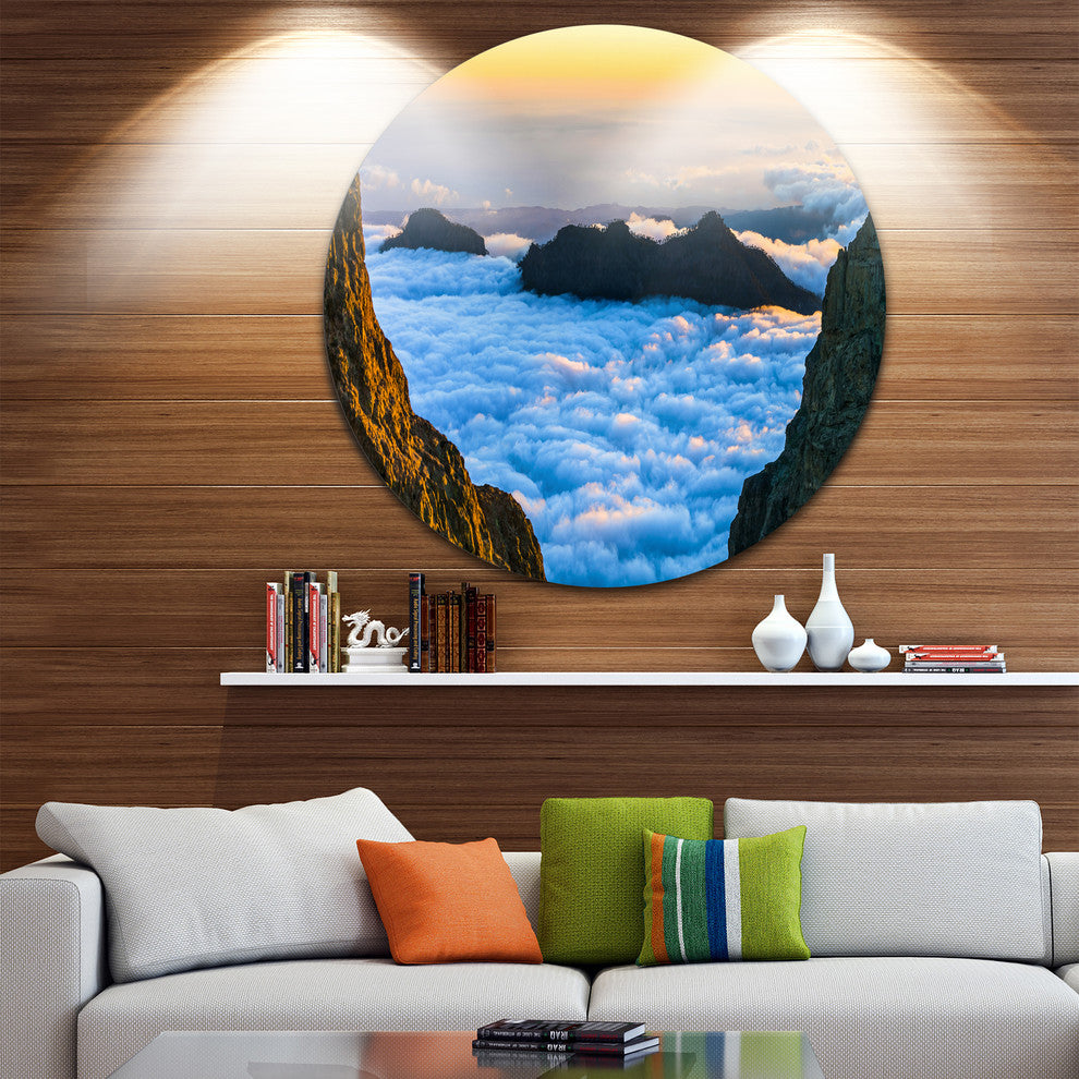 Gran Canaria Sunset Over Clouds, Seashore Large Disc Metal Artwork, 23"