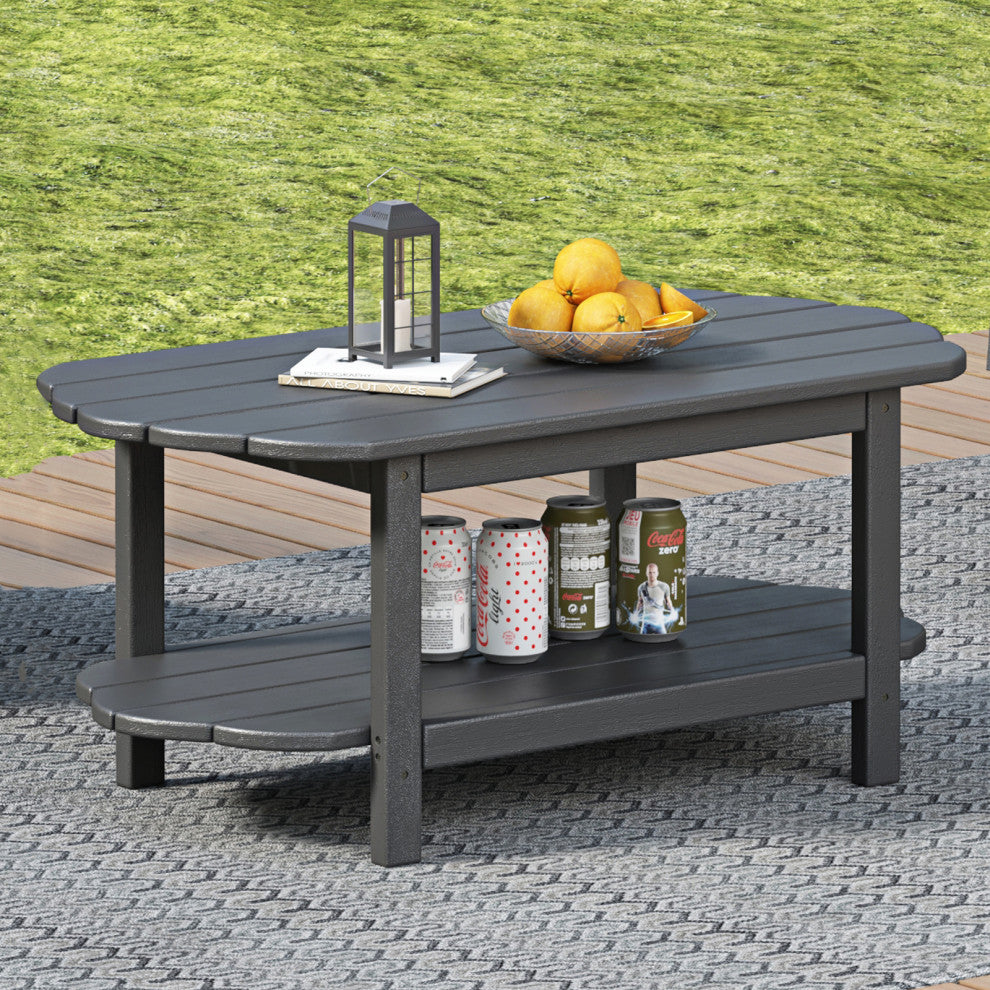 2 Tier Patio Table, Adirondack Outdoor Coffee Table for Backyard Pool, Gray