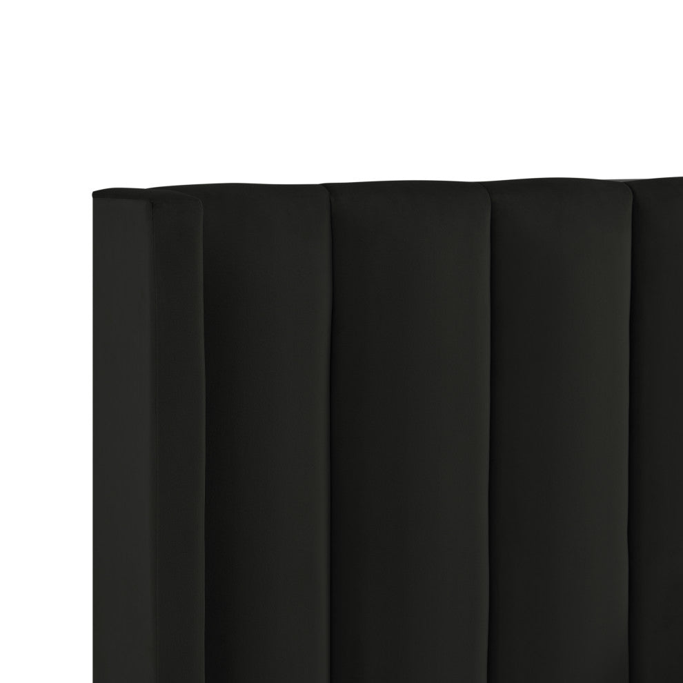 Inspired Home Ameen Bed, Upholstered, Black Velvet King