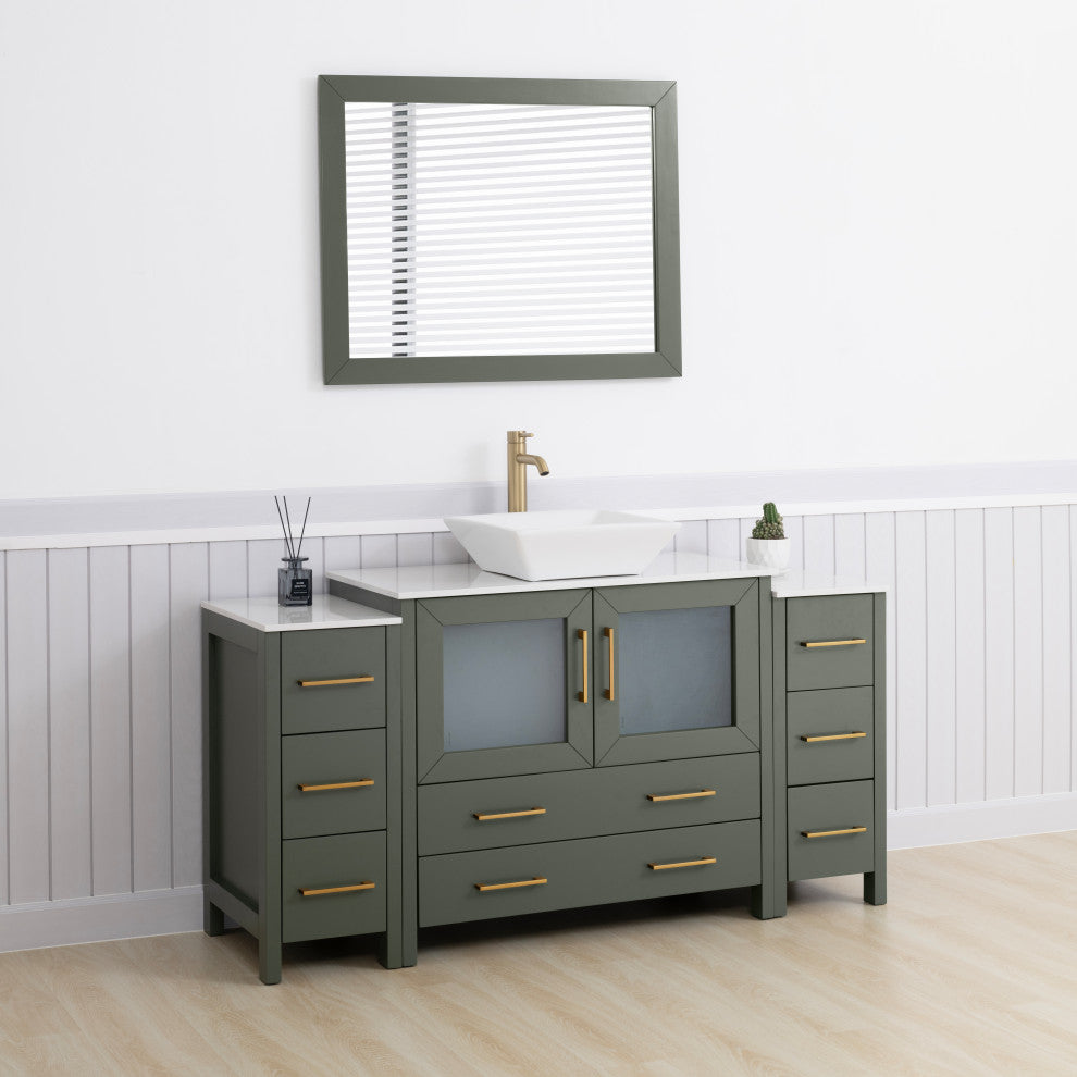 Vanity Art Vanity Set With Vessel Sink, Vintage Green, 60", Standard Mirror