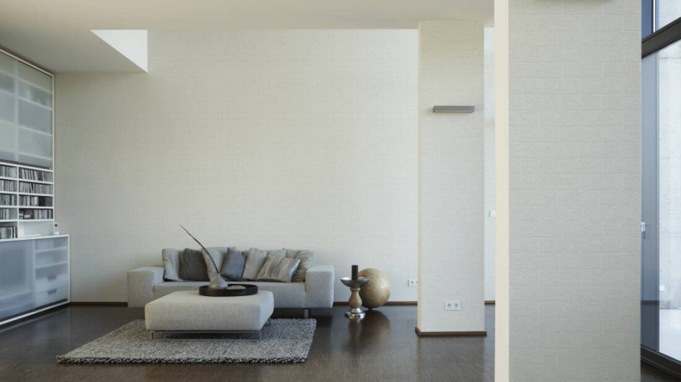 Faux Textured Wallpaper, Stone Wall, 359811, Cream White, One Roll