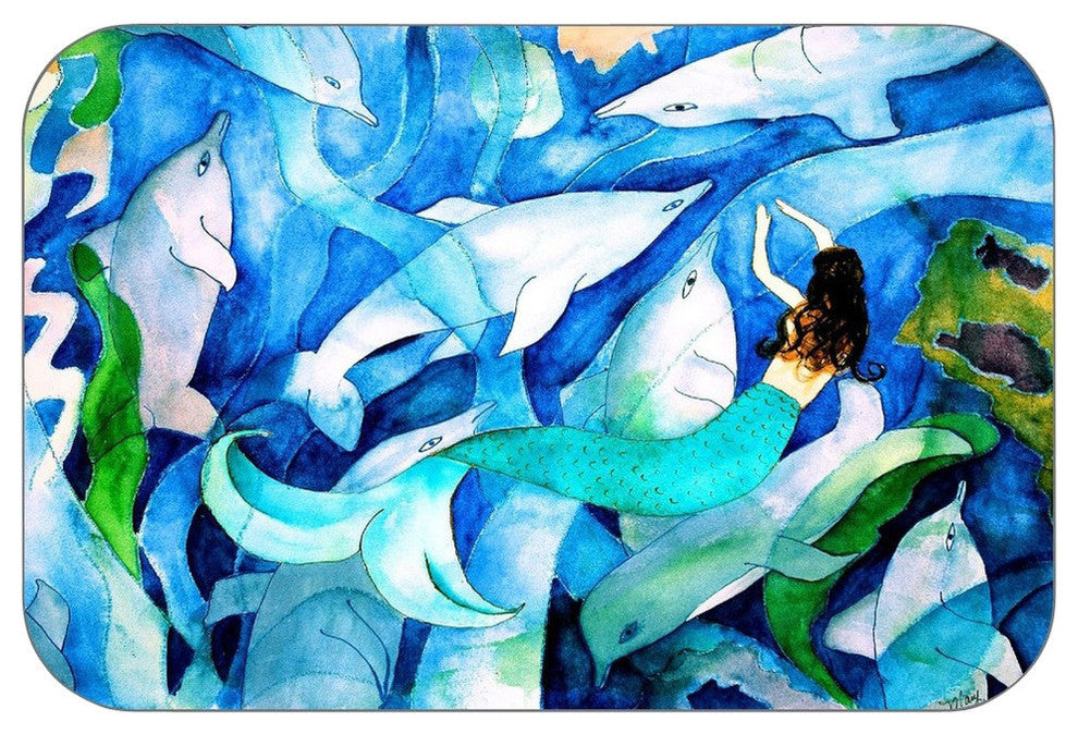 Mermaid Dolphin Party Plush Bath Mat, 30"x20
