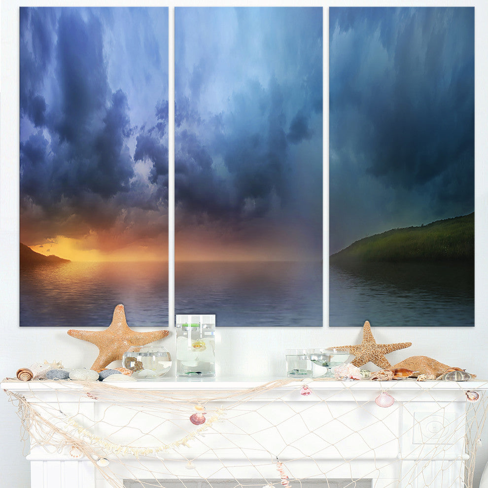"Dense Blue Clouds Over Lake" Photo Canvas Art Print, 3 Panels, 36"x28"