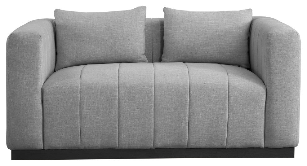 Lucia Beige Linen Textured Fabric Chair, Grey, Loveseat