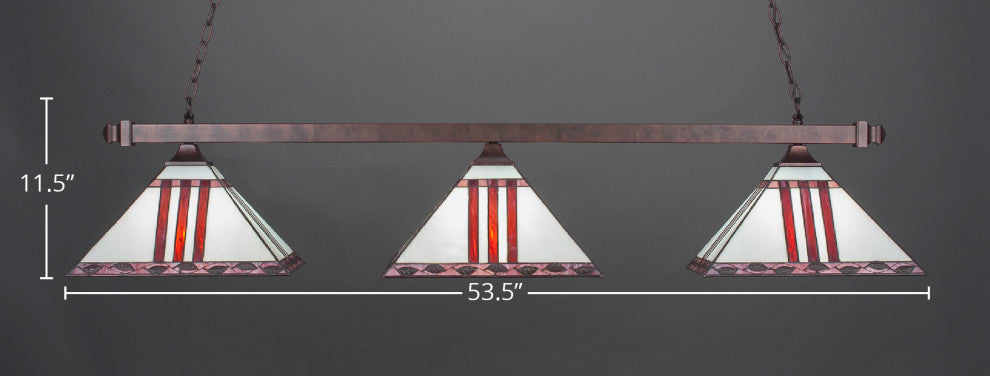 Square 3-Light Bar with Square Fitters, Bronze/Purple & Metal Leaf Art