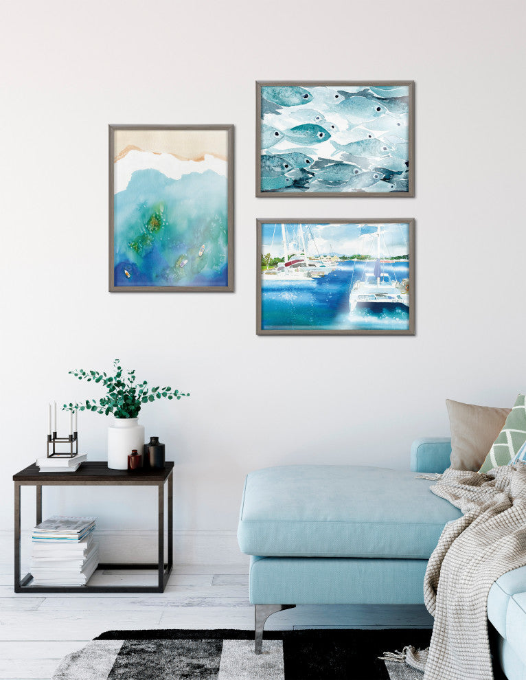 Blake Summer is for Sailing Framed Printed Glass by Janet Meinke-Lau, Gray 18x24