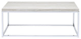Wooden Rectangular Coffee Table with Metal Open Base, Silver