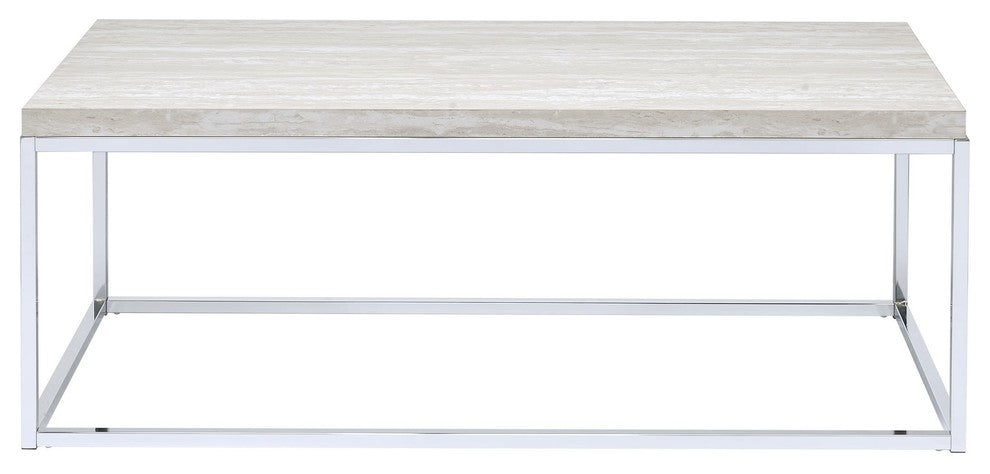 Wooden Rectangular Coffee Table with Metal Open Base, Silver