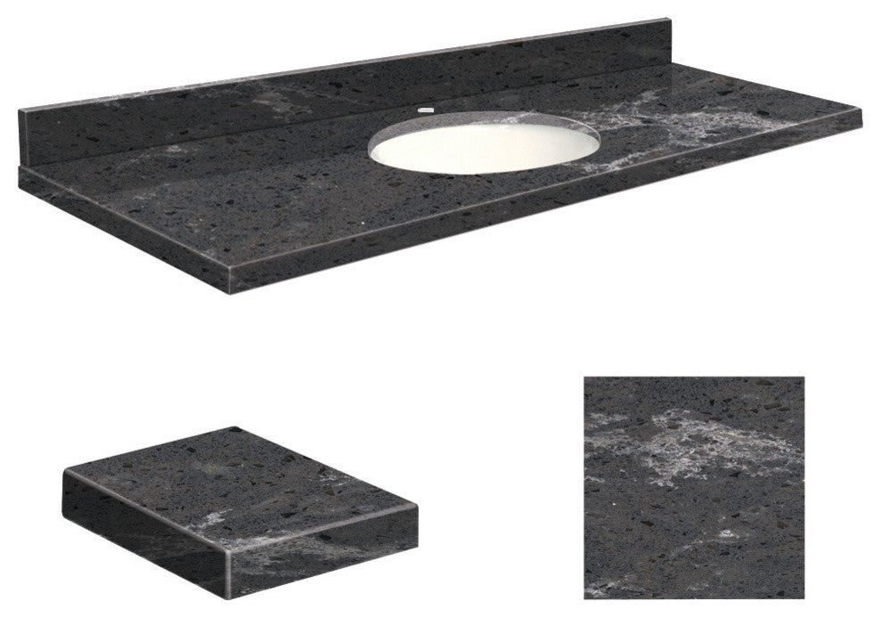 Quartz 61"x22" Vanity Top, Single Faucet Hole, Milky Way, White Bowl