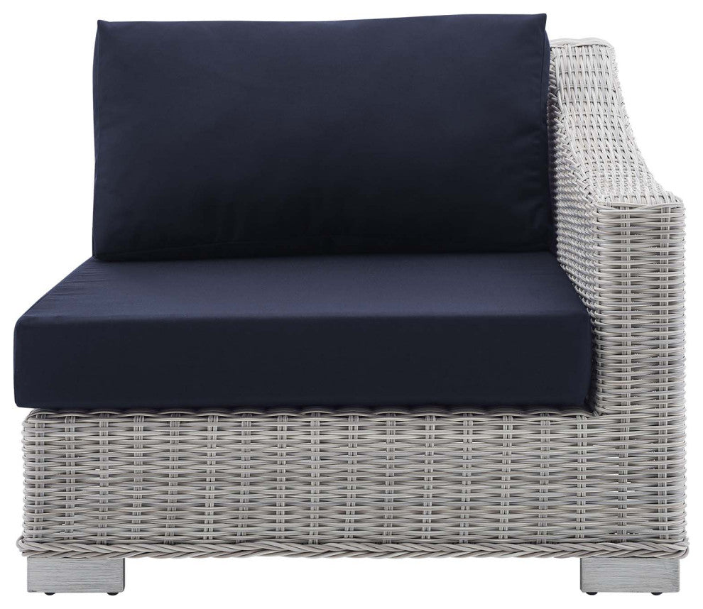 Lounge Chair, Sunbrella, Rattan, Wicker, Gray Blue Navy, Modern, Outdoor