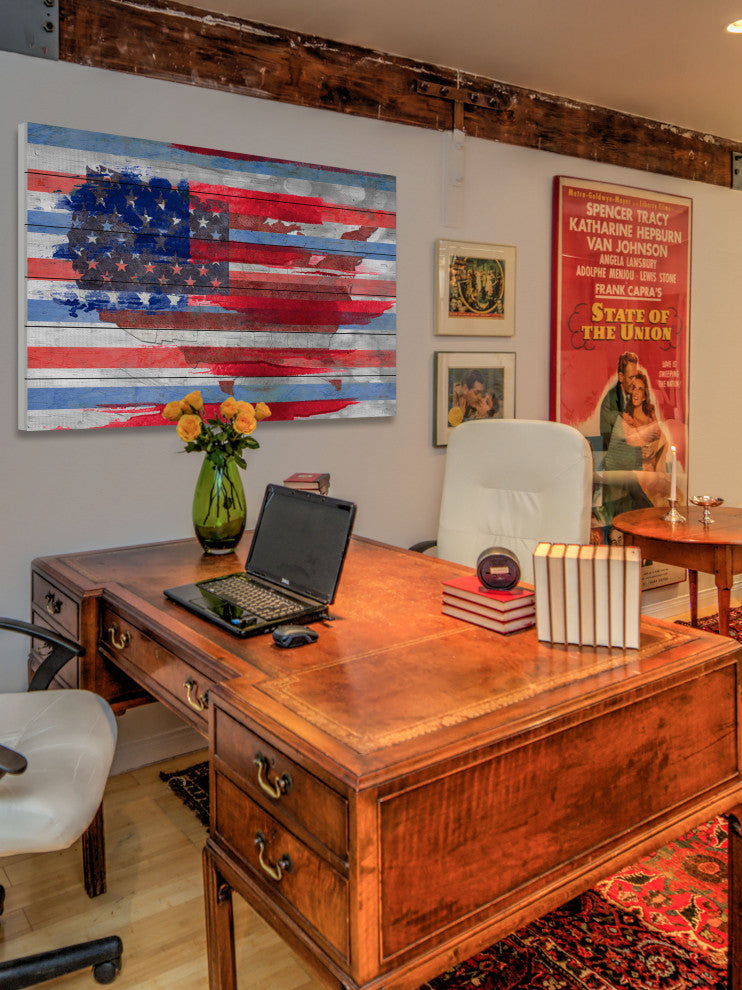 "United States" Print on White Wood, 36"x24"