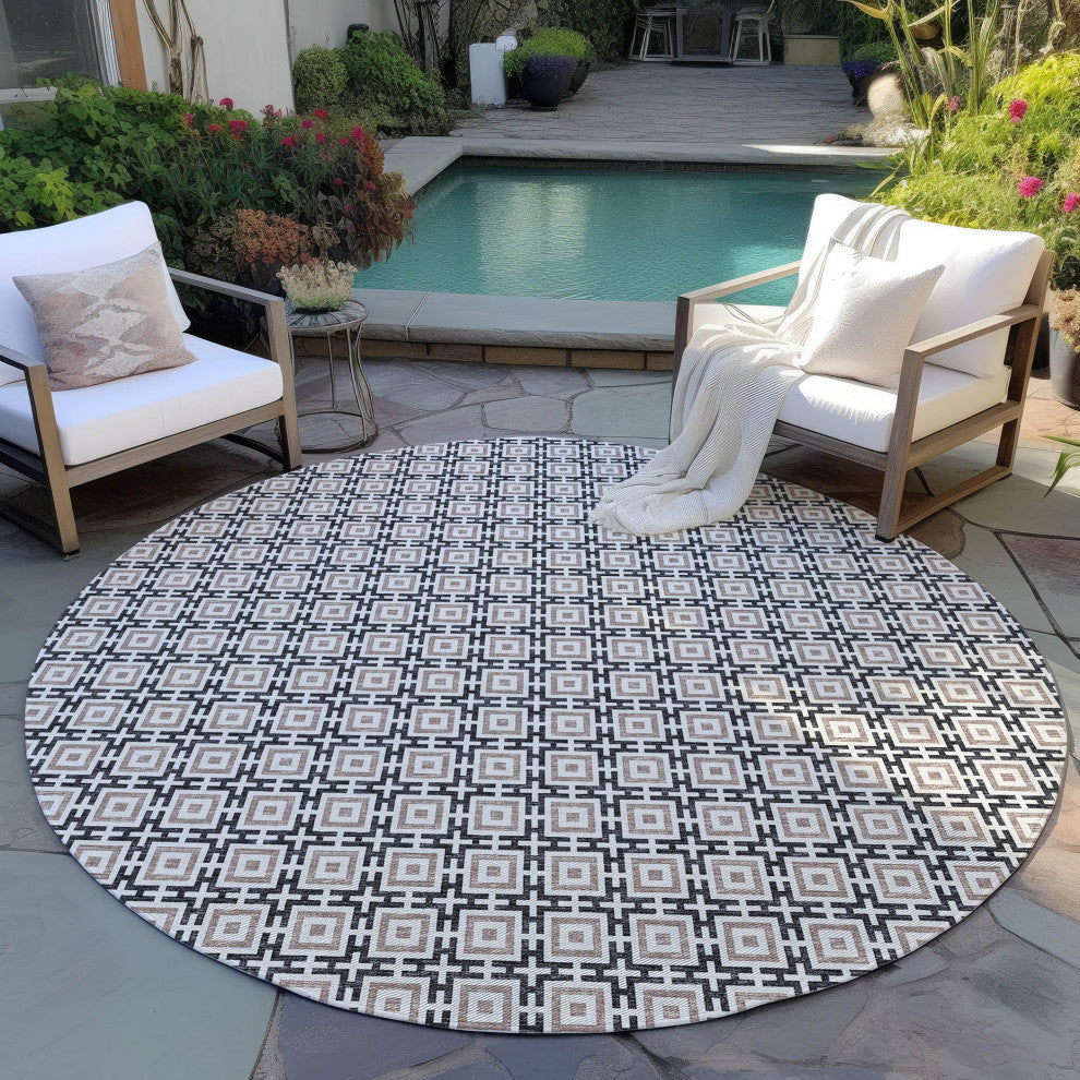 Indoor/Outdoor Marlo MO1 Black Machine Washable 6' x 6' Rug
