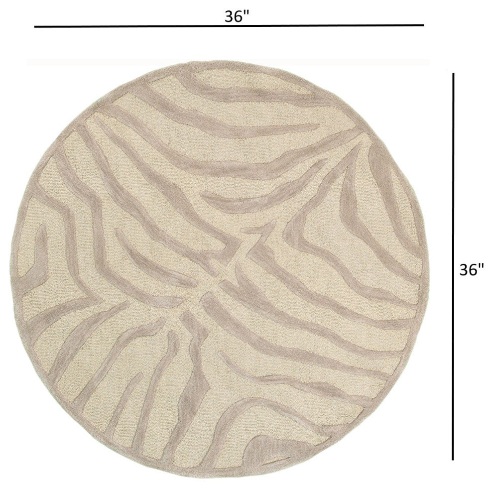 3' Round Taupe Zebra Pattern Area Rug