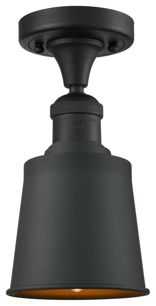 Addison 5" Semi-Flush Mount, Matte Black, Shade: Brushed Brass