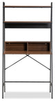 Modern Industrial Walnut Brown Finished Wood Black Metal Desk With Shelves