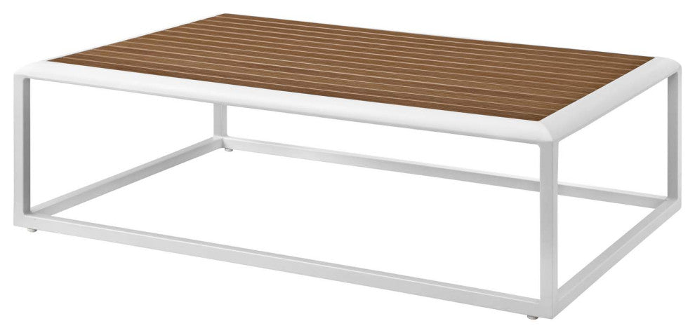 Sectional Sofa Table Set, White Gray, Aluminum, Modern, Outdoor Patio