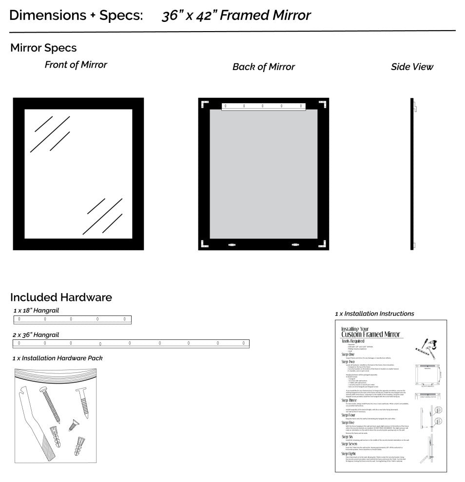 Porter Framed Wall Mirror, Dark Gray, 36"x42"