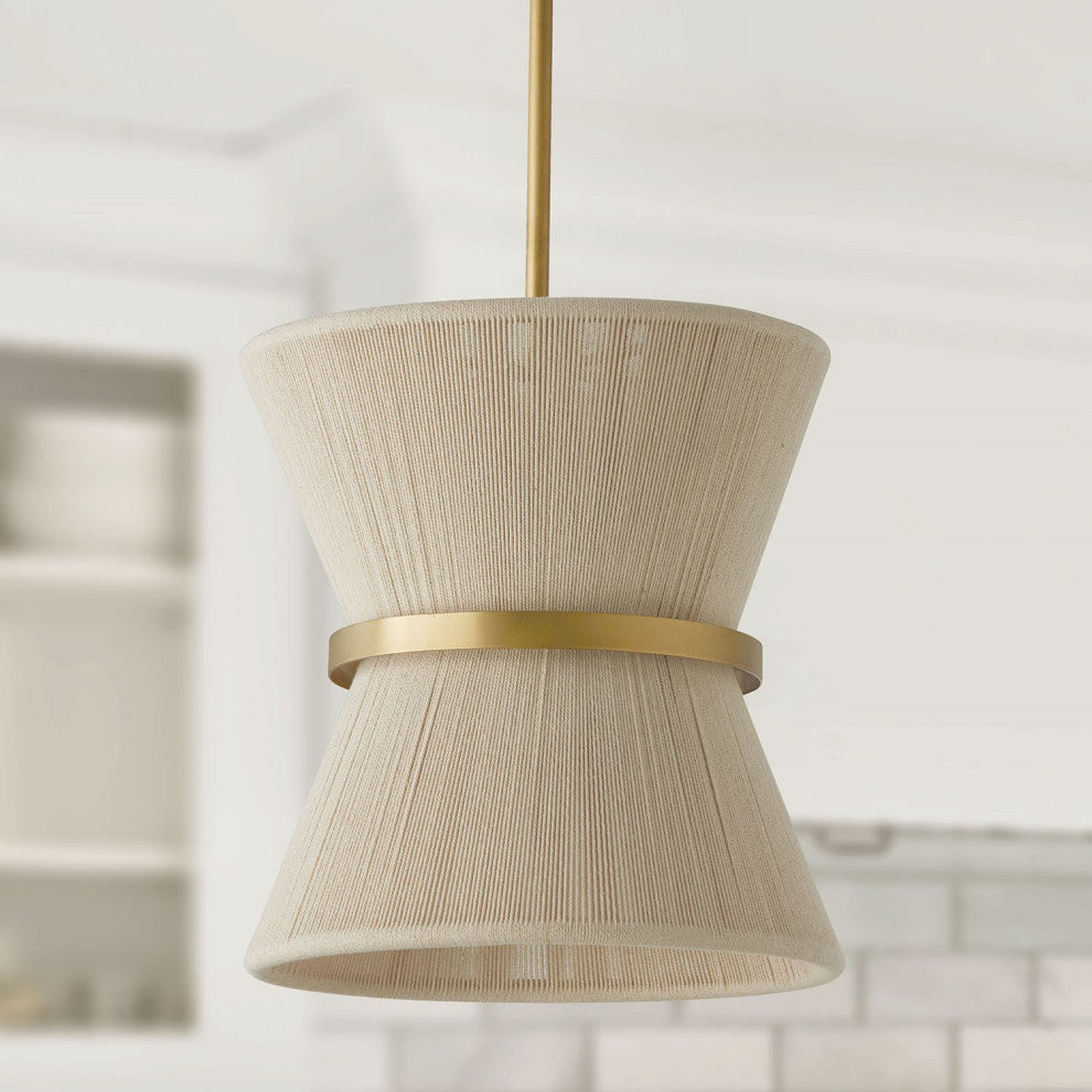 Capital Lighting Cecilia 1-Light Pendant, Bleached Natural Rope/Patina Brass