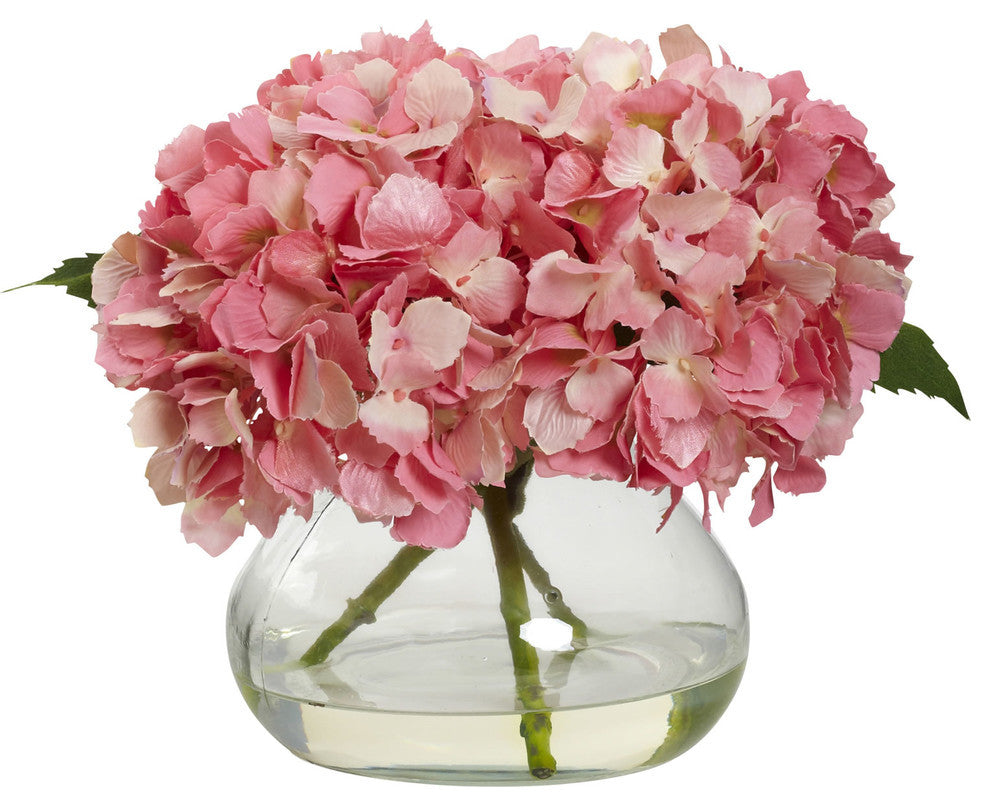 Blooming Hydrangea With Vase, Pink