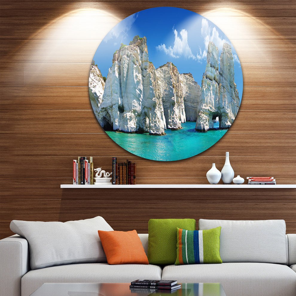 Greek Holidays, Cityscape Photo Round Wall Art, 11"