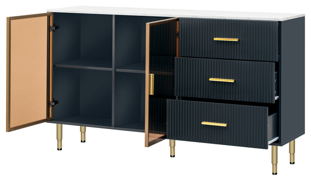 TATEUS 60" Modern Sideboard MDF Buffet Cabinet, Navy Blue