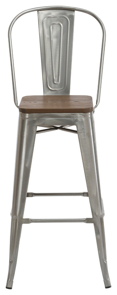 Tradd Metal and Wood Bistro Bar Stools, Set of 2, Gunmetal, 30"