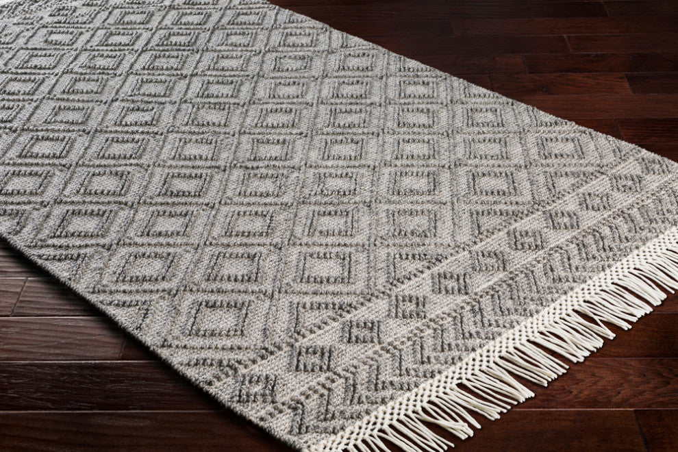 Surya Farmhouse Tassels FTS-2302 Bohemian Area Rug, Black, 6' x 9' Rectangle