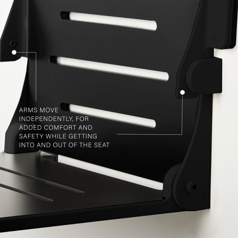 Seachrome Silhouette Comfort Shower Seats with Arms, Matt Black Seat