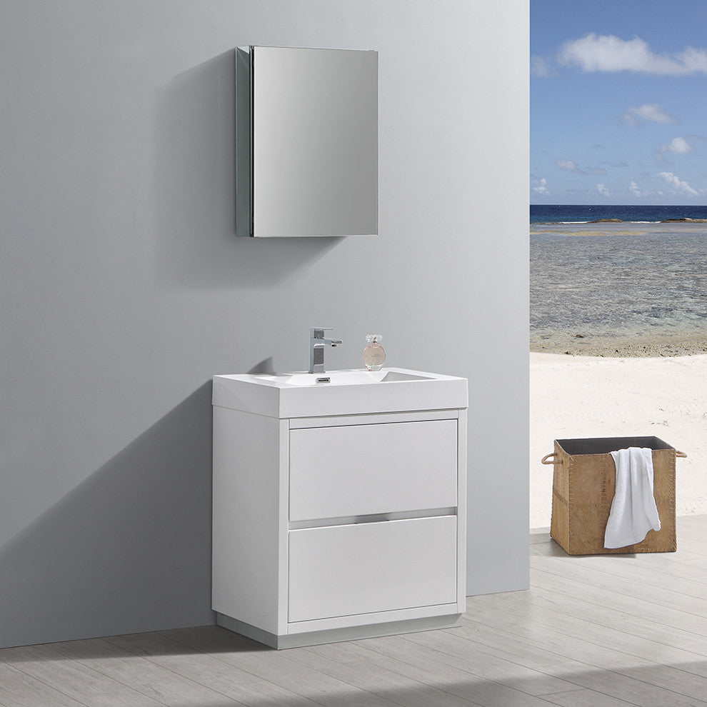 Valencia 30" Glossy White Free Standing Vanity Set, Cabinet, Faucet FFT9131CH
