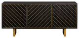 Monaco Rectangular Black Wood Sideboard with Antique Brass Accent
