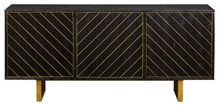 Monaco Rectangular Black Wood Sideboard with Antique Brass Accent