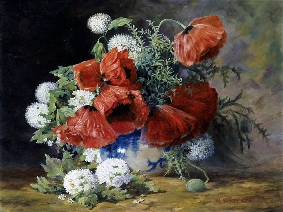 White Flowers and Poppies Accent Tile Mural Bathroom Wall Backsplash, 6"x8"