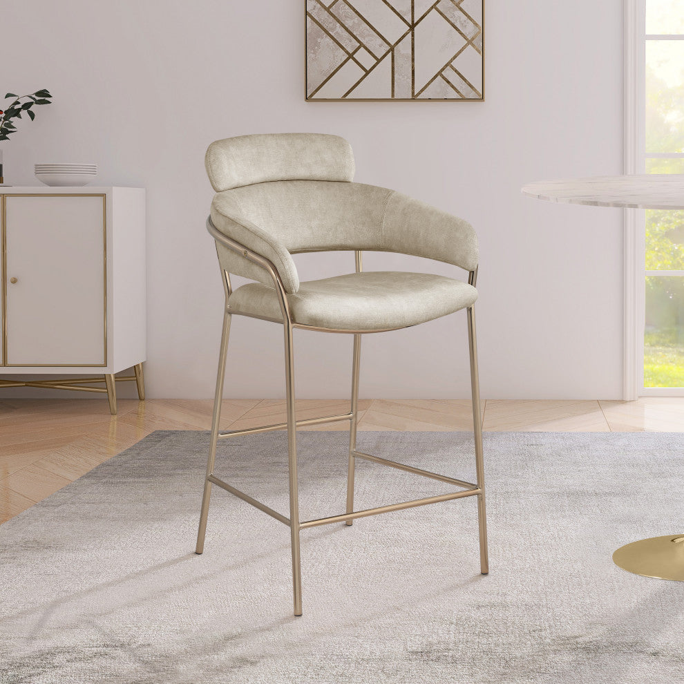 Yara Beige Velvet Upholstered Counter Stool, Stone