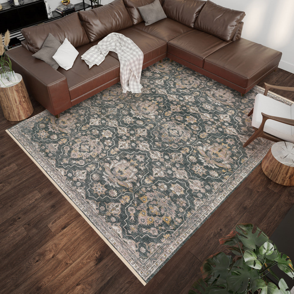 Indoor/Outdoor Marbella MB4 Charcoal Machine Washable 10' x 14' Rug