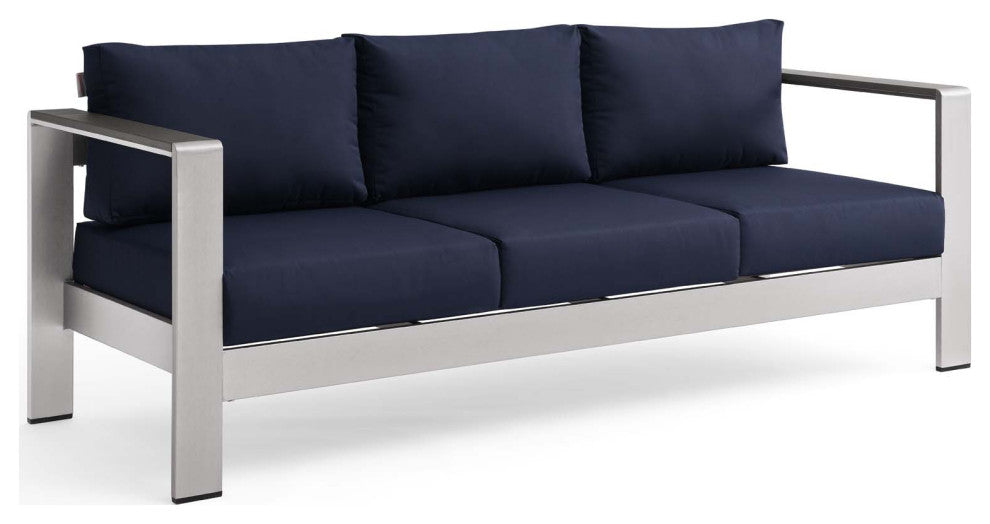 Shore Outdoor Patio Aluminum Sofa - Silver Navy