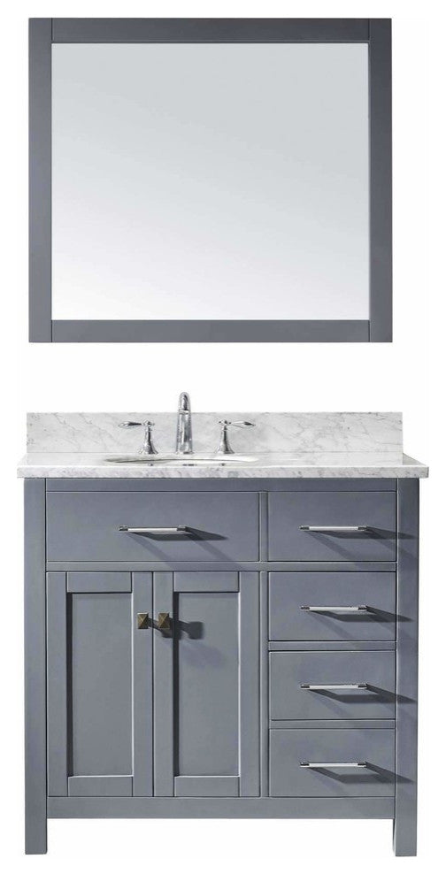 36" Single Bathroom Vanity, Gray, Round Sink, Polished Chrome
