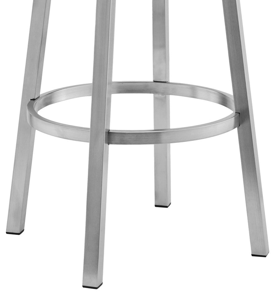 38" Black And Silver Faux Leather Swivel Low Back Bar Height Chair With Footrest