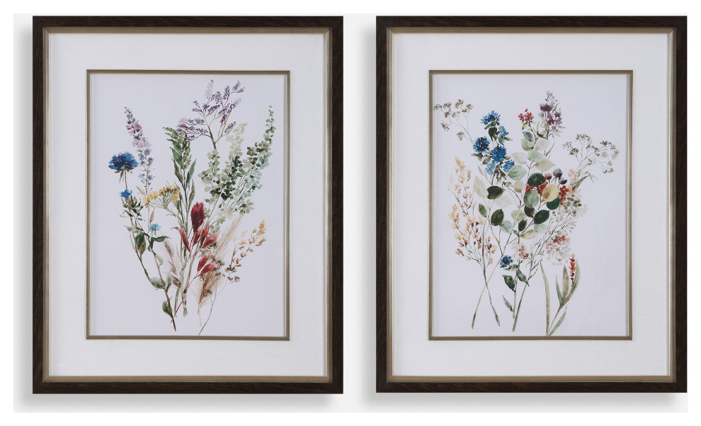 Uttermost - 32341 - Framed Prints, S/2 - Delicate Flowers - Dark Wood Grain