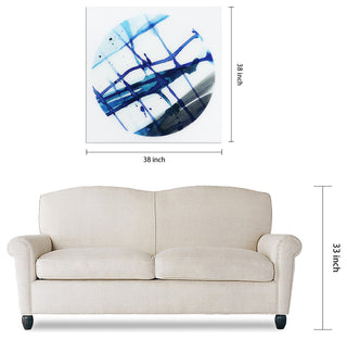 "Blue Stripes" Abstract Wall Art Frameless Free Floating Tempered Glass Panel