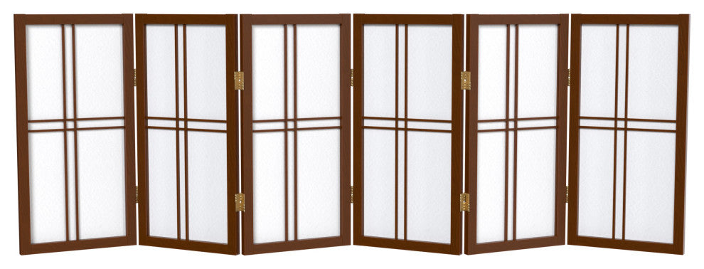 2' Tall Desktop Double Cross Shoji Screen, Walnut, 6 Panels