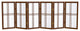 2' Tall Desktop Double Cross Shoji Screen, Walnut, 6 Panels